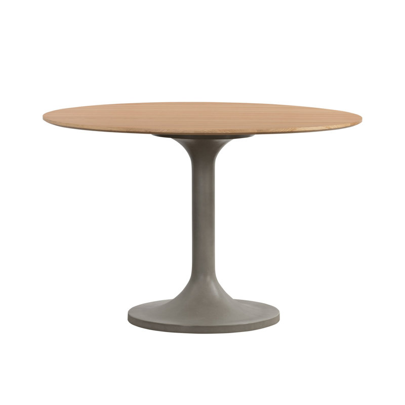 Insani Round Solid Wood Top Metal Base Dining Table