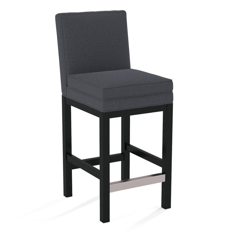 Upholstered Stool, White Textured Performance; 0865-91, Black Finish