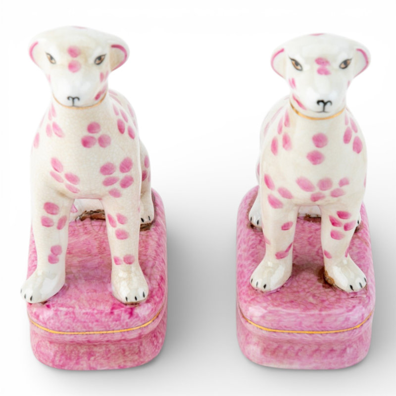 Porcelain Whippet Figurines – Teal Dots (Set of 2), Pink/White/Brown
