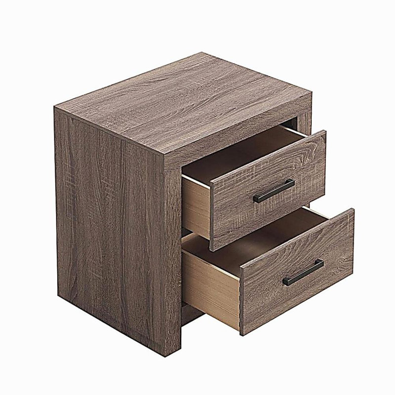 2 Drawers MDF Nightstand in Barrel Oak Finish