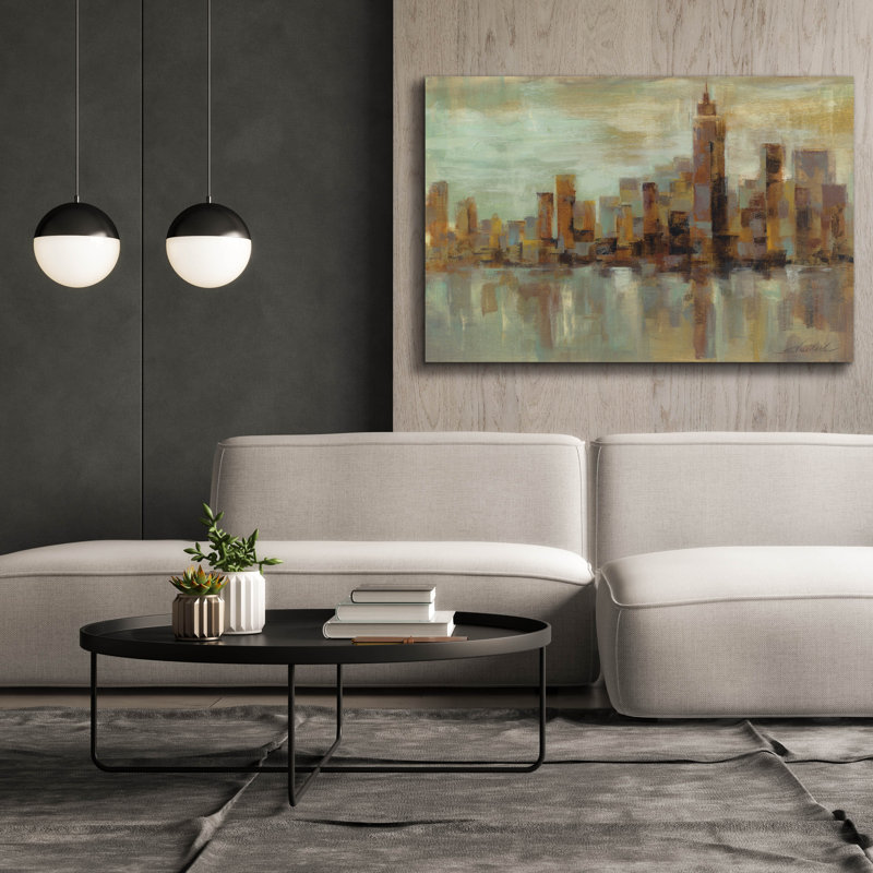 Toile épique «Misty Day In Manhattan» par Silvia Vassileva, 60 po x 40 po
