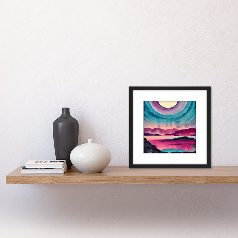 Moonrise After Sunset Landscape In Pink - Single Picture Frame Painting