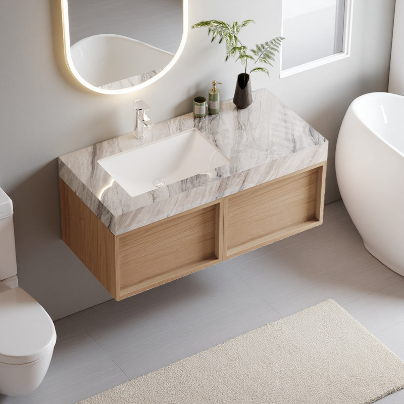 Meuble-lavabo mural simple 36 po avec texture en marbre