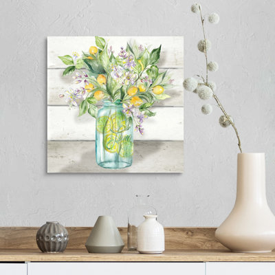 «Watercolor Lemons in Mason Jar on Shiplap» par Tre Sorelle Studios - reproduction d'art sur toile