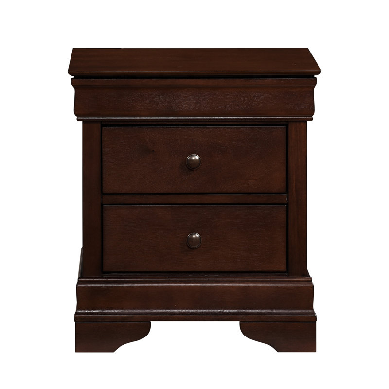 Bedroom Nightstand With 3 Drawers In Brown Cherry, Elegant Traditional Style Veneer And Dark Bronze Cherry