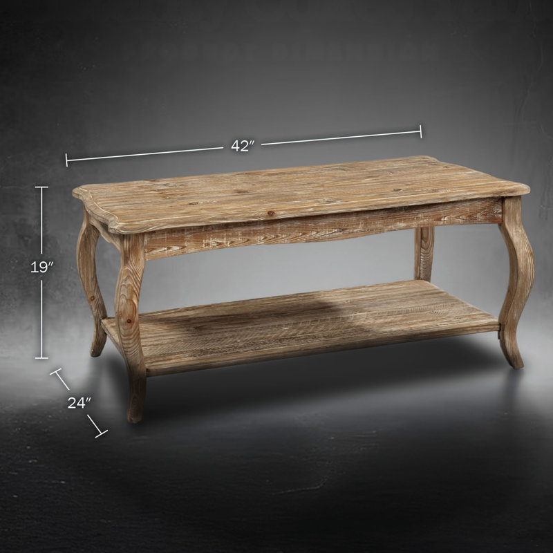 Austerity 42" 2-Tier Solid Cedar Coffee Table with Open Shelf