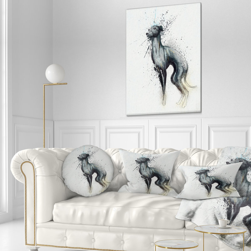 Coussin noir avec aquarelle et éclaboussures de chien noir, Rectangle, 12 po x 20 po