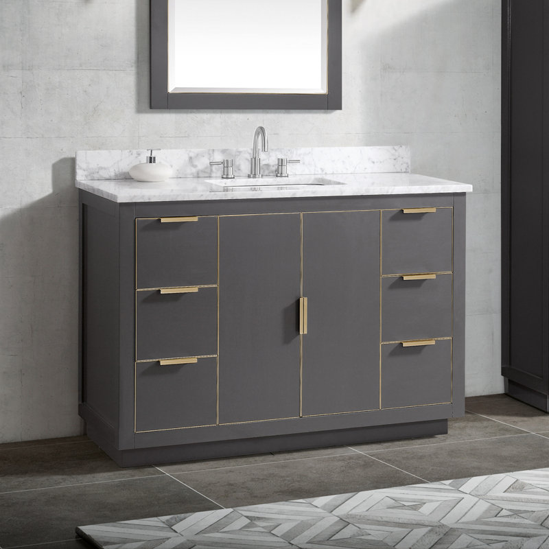 Austen 48'' W Single Bathroom Vanity Base, Twilight Gray/Matte Gold
