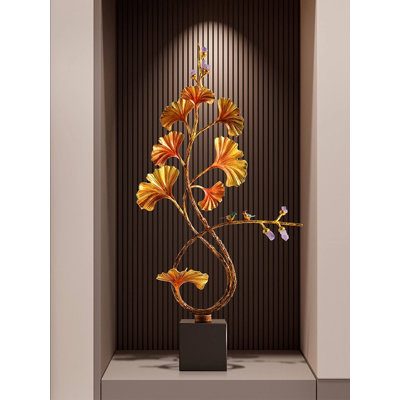 Pièce décorative luxueuse en forme de feuille de ginkgo en alliage