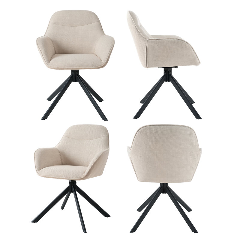 48.5cm H Fabric Upholstered Dining Chair with Arm, Beige Linen