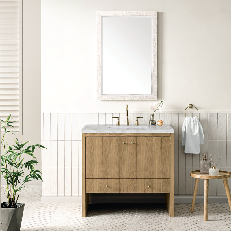 Hudson 36'' Single Bathroom Vanity with Top, Victorian Silver, 8" Widespread, Light Natural Oak