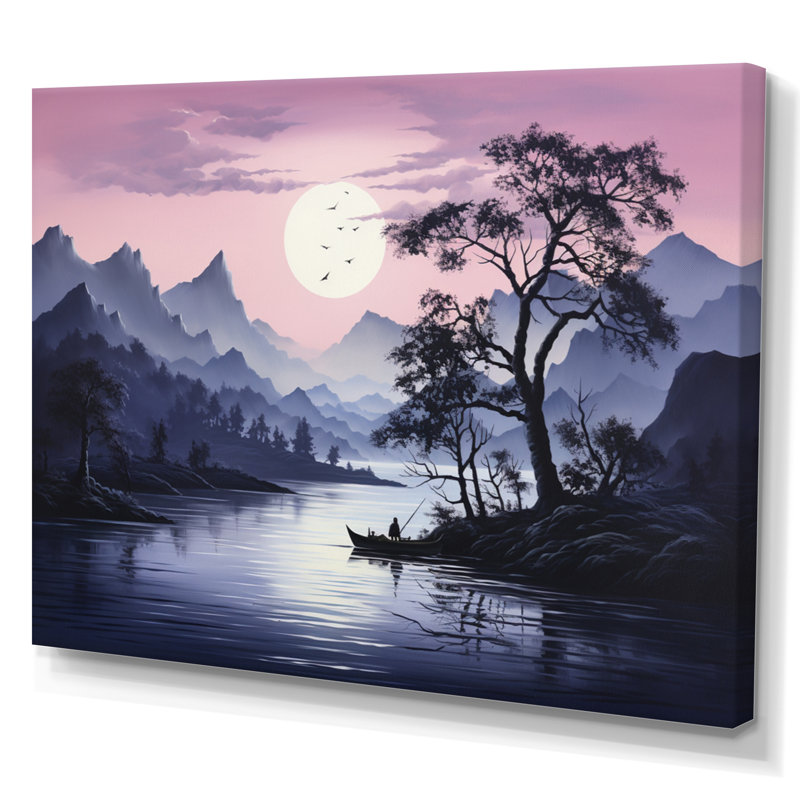 Impression sur toile encadrée sur fond rose, forêt mauve et minimalisme, H 24 po x l 32 po x P 1 po, Toile tendue