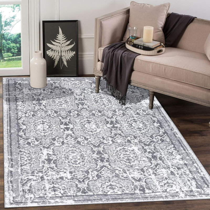 Tapis de couloir lavable à la machine, antidérapant, Grey, Rectangle 3' x 5'