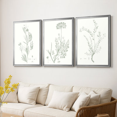 Botanical Study in Sage IX  -Custom Framed  Wrapped Gallery Canvas - 3 Pieces