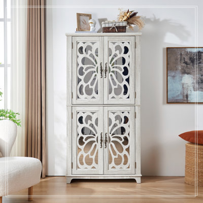 Armoire de rangement avec 4 portes sculptées et tablettes réglables
