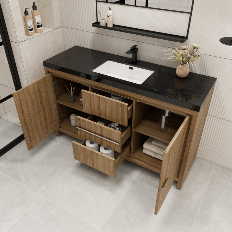 Raghida 58.82'' Single Bathroom Vanity with Plastic Top, Natural Oak