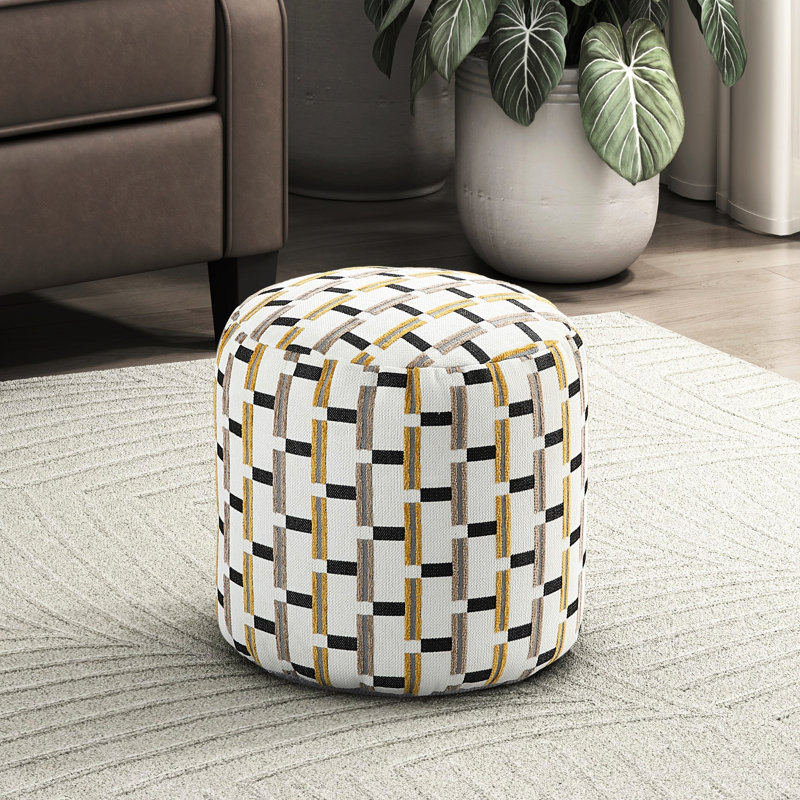 Modern Cylindrical Pouf With Multi-Color Fabric And Non-Slip Base, Weight Limit , Multi-Color, Non-Slip, Capacity, Fully Assembled