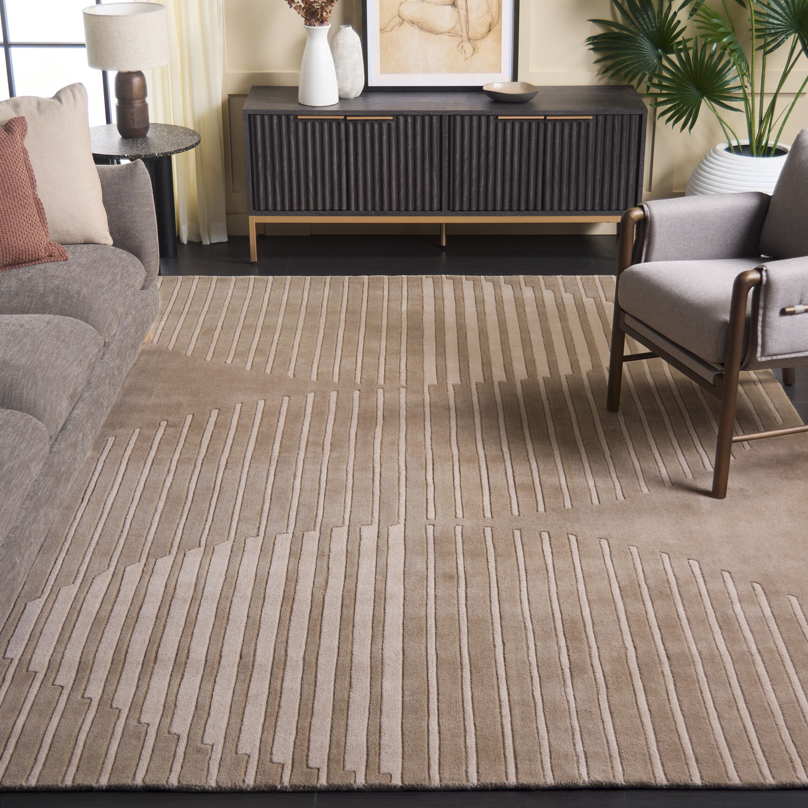 Rodeo Drive 481 Hand Tufted Wool Cotton Striped Rug in Beige, Rectangle 8' x 10'