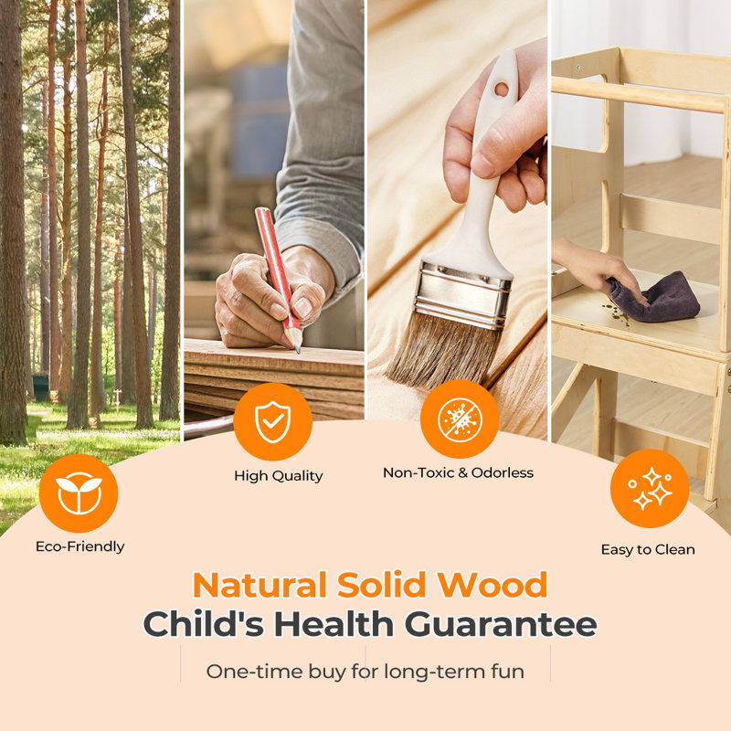 Escabeaux pour enfants, tour sécuritaire pour tout-petits, tabouret pour la cuisine / comptoir / évier, Naturel