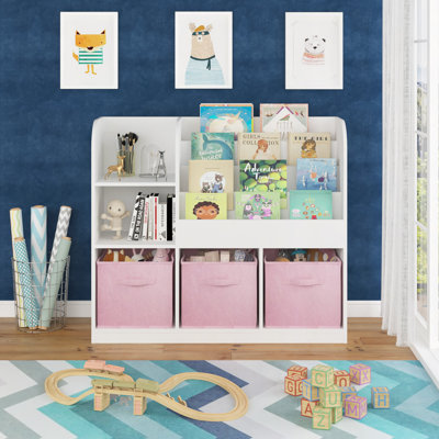 Bibliothèque et bibliothèque, bibliothèque multifonctionnelle avec 3 tiroirs en tissu pliables, présentoir à bibliothèque, rangement pour jouets pour chambre à coucher, salle de jeux, couloir