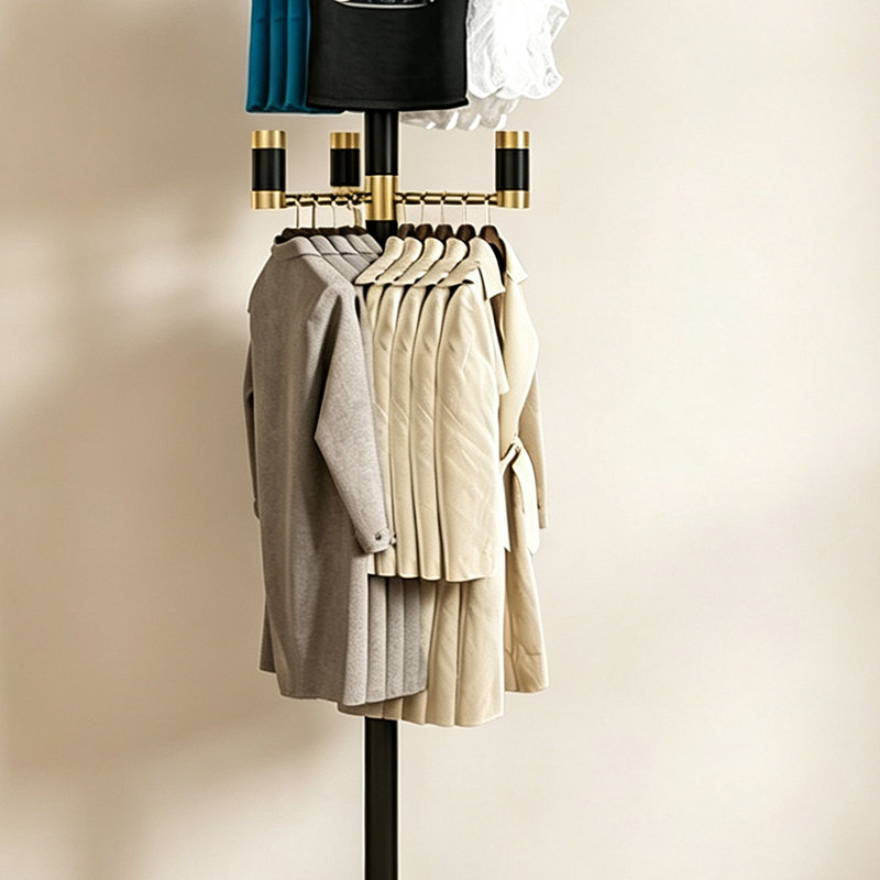 Solid Rubber Wood Floor Coat Rack, Black