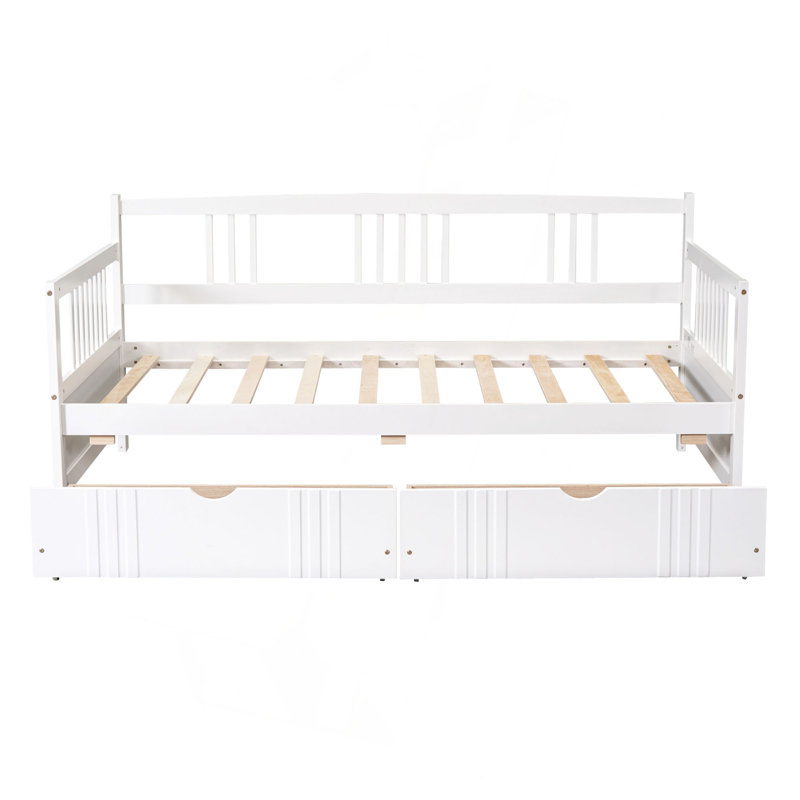 Lit de jour simple en bois avec deux tiroirs, blanc, Lit simple, Blanc