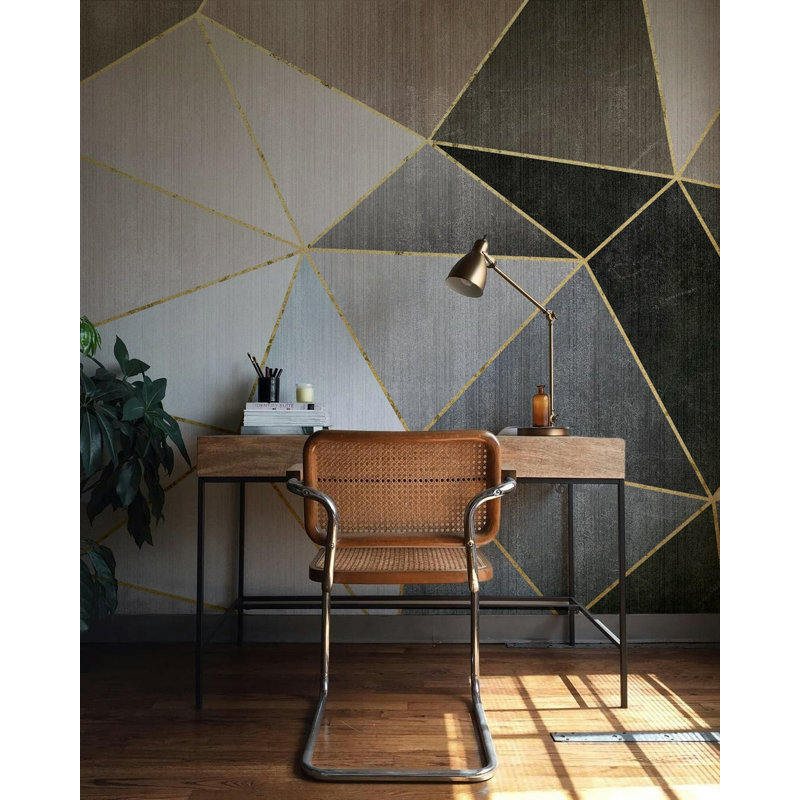 Papier peint gris à lignes géométriques dorées, L 36,96 po x l 56 po