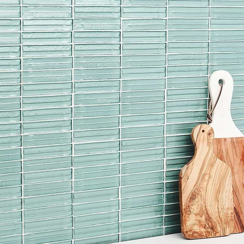 Maya Stacked 12x12 Polished Glass Mosaic Tile, Stacked Ocean