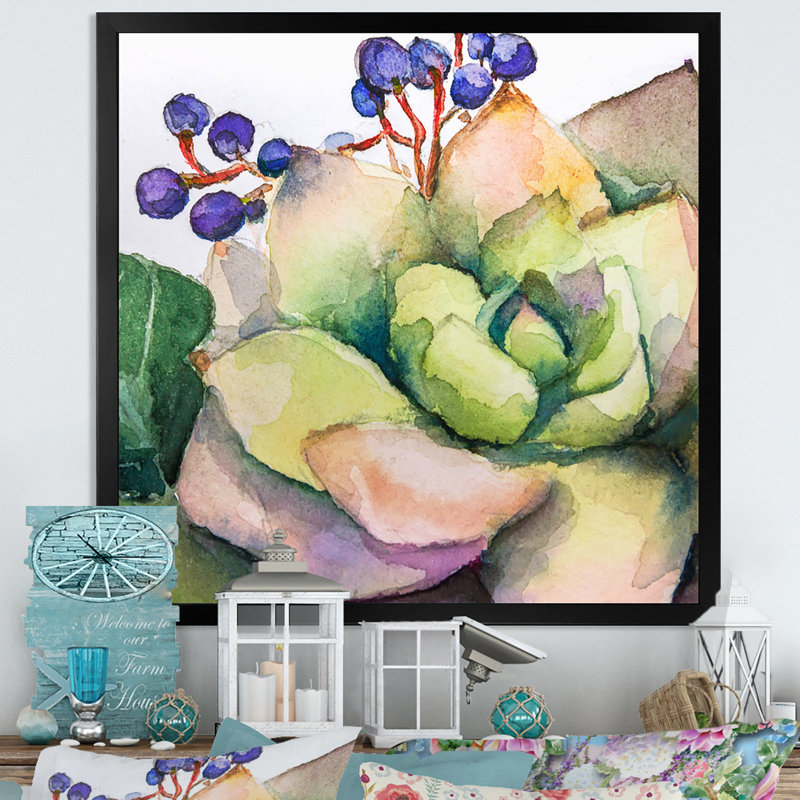 Peinture de fleurs succulentes III - sur, Impression noire sur toile encadrée, H 16 po x l 16 po x P 1 po