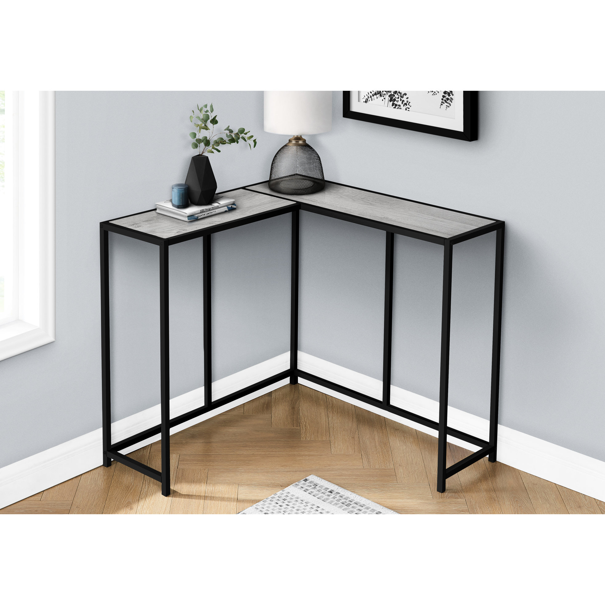 Latitude Run® Modern Grey Bedroom Console Table - Narrow And With Black ...