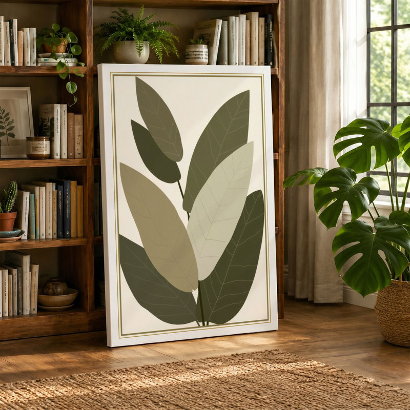 Clustered Leaves Botanical - Wrapped Canvas, 24x16 - 61.0 x 40.6 cm, Ochre Border