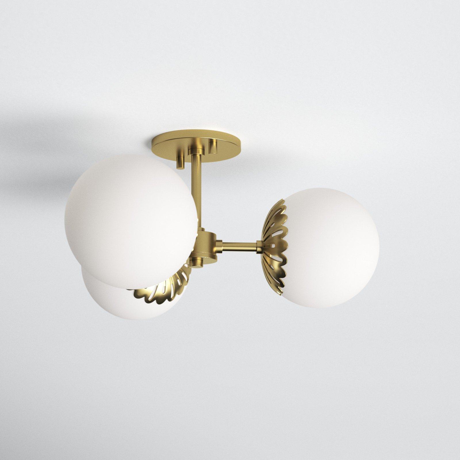Deniaud 3 Light Glass Semi Flush Mount, Aged Brass