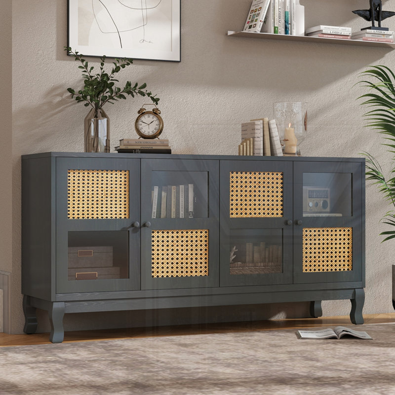 Buffet rétro à 4 portes avec grand espace de rangement, Gris foncé antique