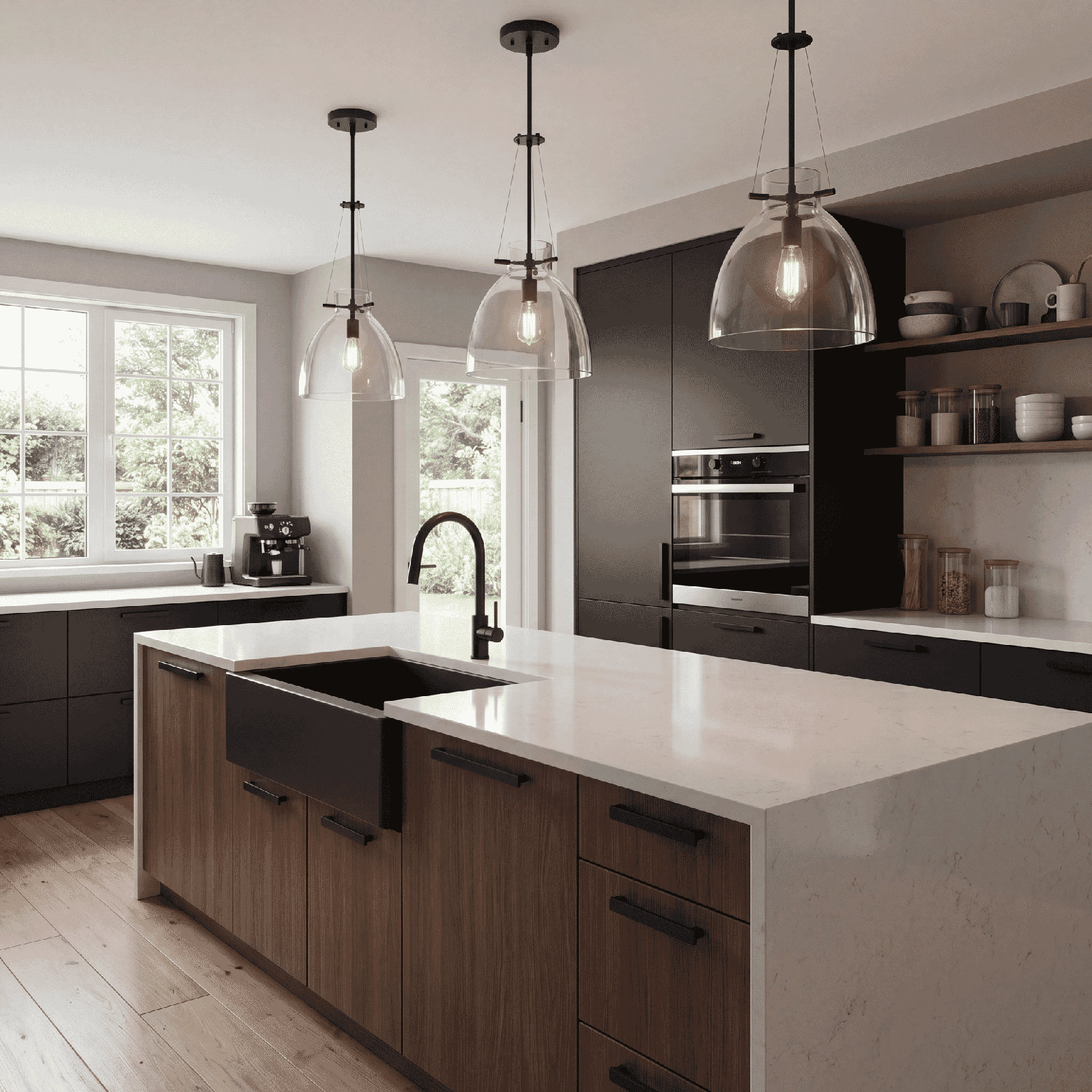 Theda Single Light Pendant, Matte Black
