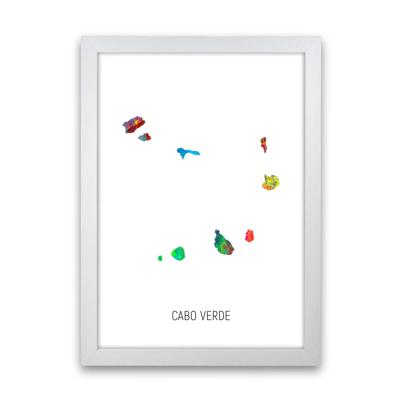 Cabo Verde Watercolour Map by Michael Tompsett - 1 Piece Wall Art, 63cm H x 46cm W x 3cm D, White Framed