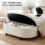 Repose-pieds semi-rond avec rangement, tissu chenille, plateau relevable, blanc crème