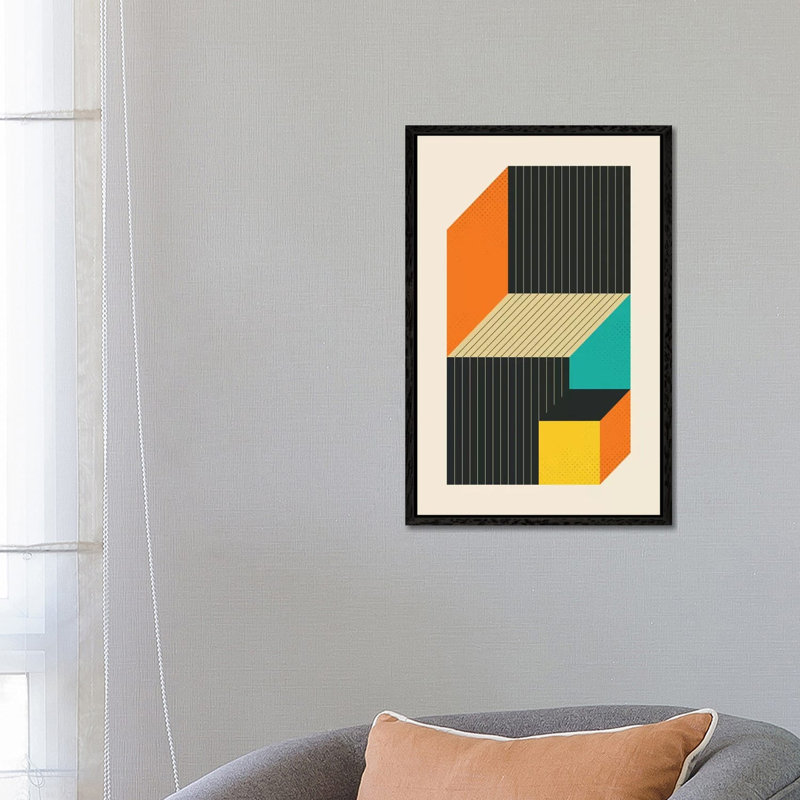 Cubes VI - Print on Canvas, 66.04 cm H x 45.72 cm W, Black Floater Framed
