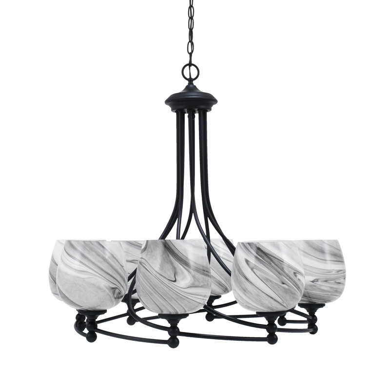 Lustre 8 lumières avec verre à bulles 6 "Sadea, Transparent / noir, Noir mat