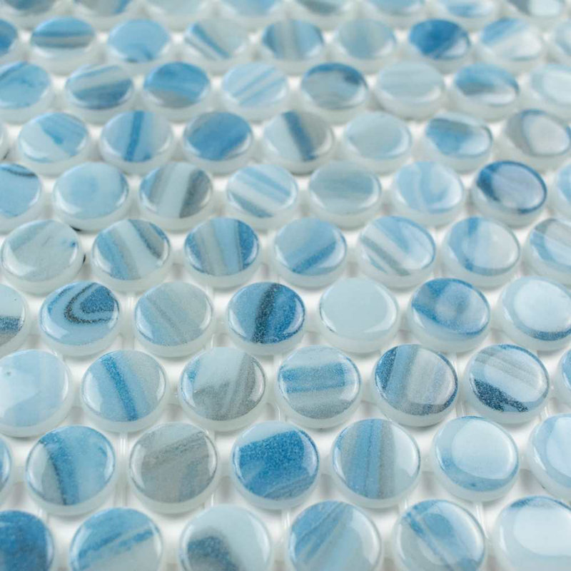 Eterna Penny 12"x12" Recycled Glass Mosaic Tile, Deep Blue