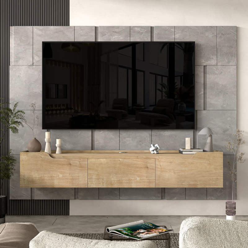 Meuble télé pour téléviseur 80 po Eva, Bois de chêne