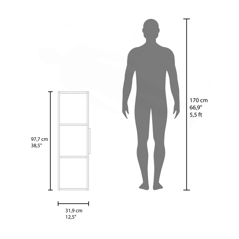 Armoire à porte simple H 38 po, trois tablettes Magna, Blanc/noyer