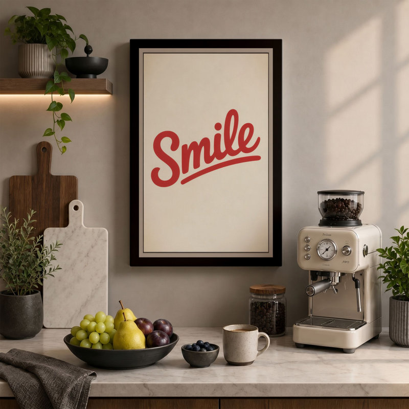 Smile Typography - Wrapped Canvas, 18x12 - 45.7 x 30.5 cm, Cream Border