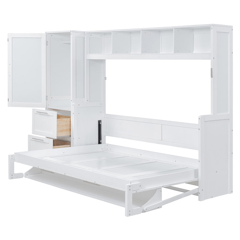 Grand lit escamotable mural avec placard et tiroirs, grand lit (OLD SKU: LP000793AAK-2), Blanc