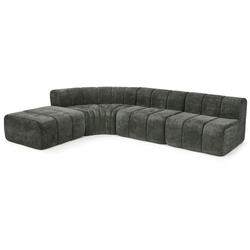 Canapé modulaire semi-courbé modulaire moderne avec repose-pieds Chenille, Black Foam, Black