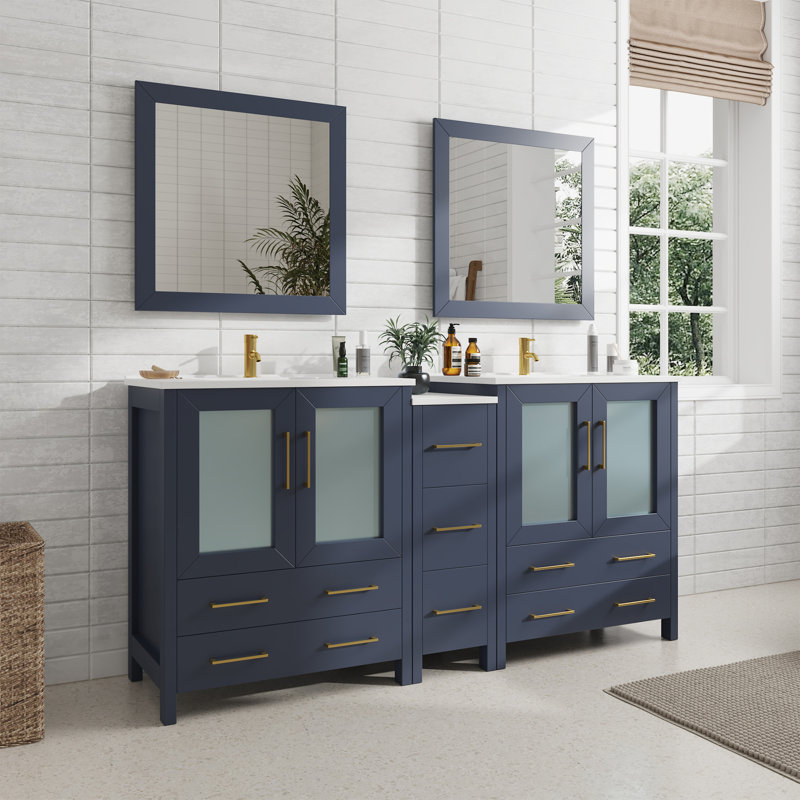  Ensemble de meuble-lavabo double 72 "avec miroir, Bleu
