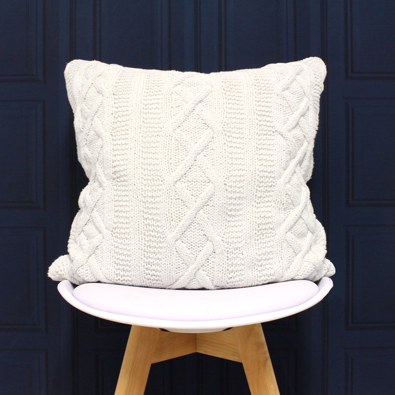 Aran Square Cushion Cover, Cream, Pillow Cover & Insert