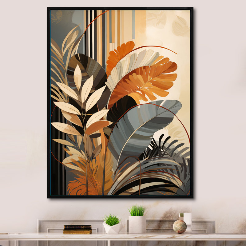Funky Foliage In Terracotta Tons - Abstract Botanicals, art mural, H 40 po x l 30 po x P 1,5 po, Cadre flottant noir