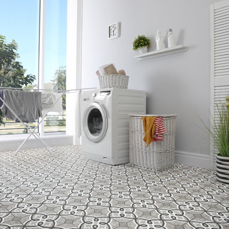 Riviera octogone garde gris avec taco 7-7 / 8 po X 7-7 / 8 po Carreau de porcelaine pour plancher et mur, Gris/vert