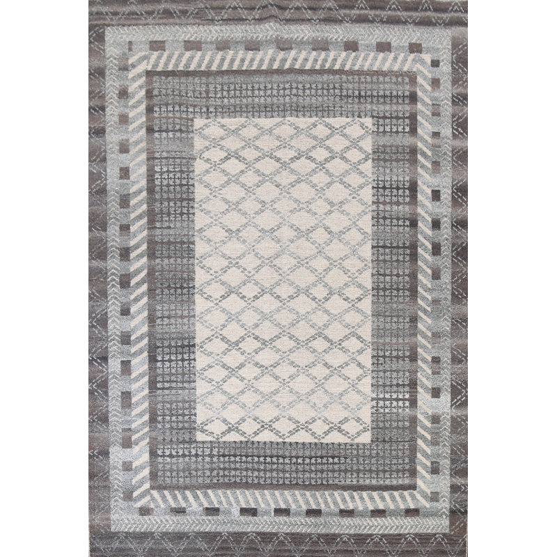 Lyneisha One-of-a-Kind 8'0'' x 10'0'' New Age Rectangle Wool Area Rug in Beige and Ivory
