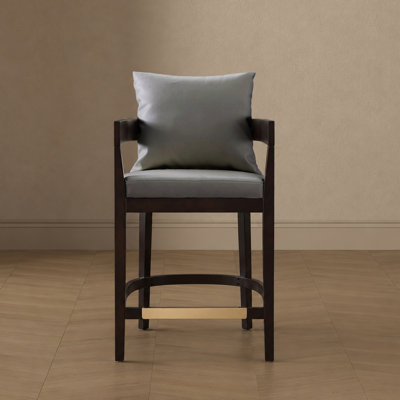 Ritz Mid-Century Modern Vegan Leather Upholstered Beech Wood Counter Stool in Gray